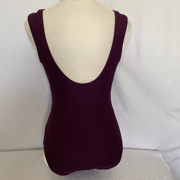 One Piece Square Neck Deep Purple Wine Bathing Suit - Picture 6 of 11
